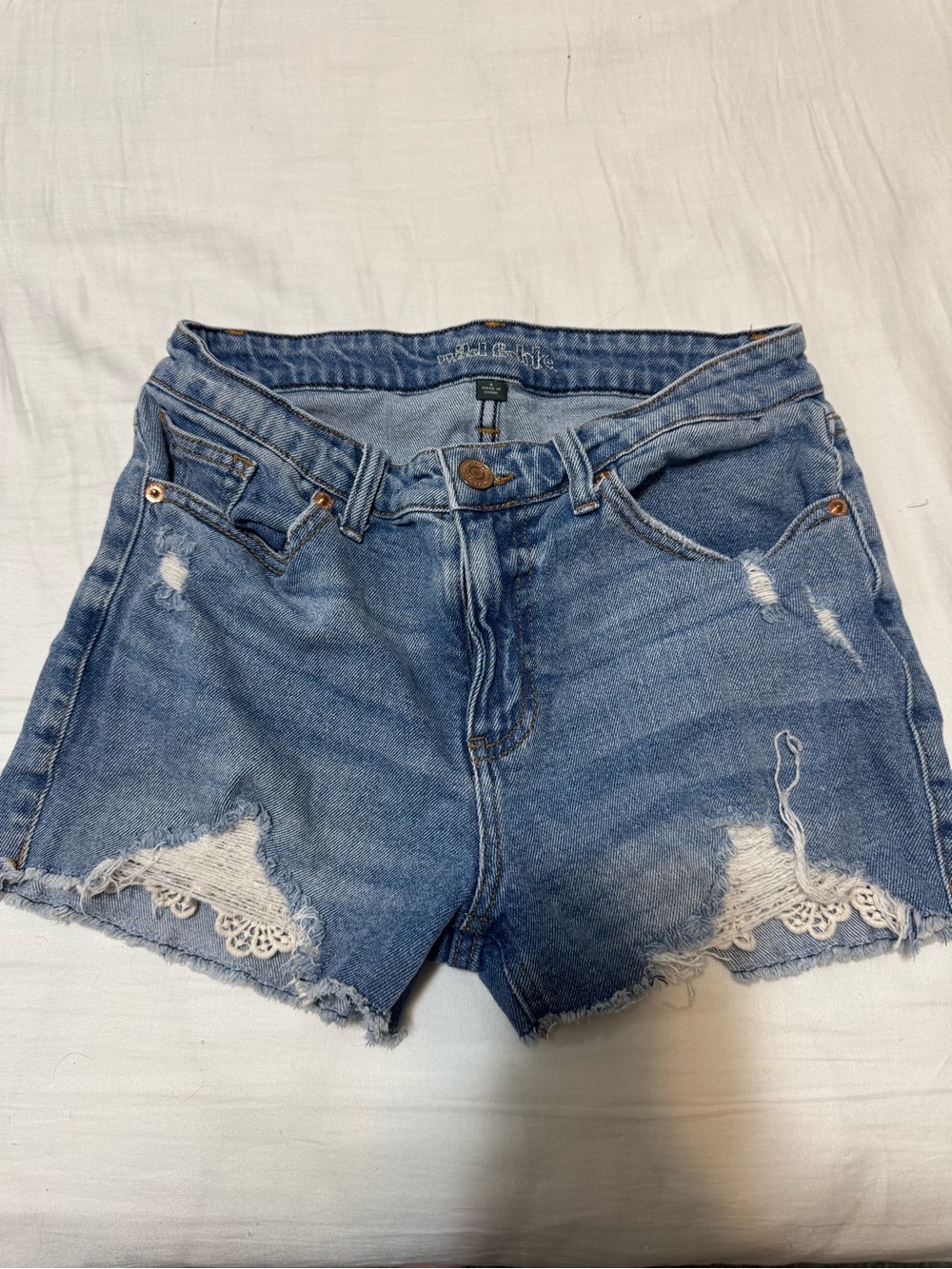 wild fable Distressed Lace Trim Denim Shorts - Blue